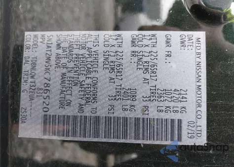 2019 Nissan Rogue Sv из США, поврежденный, VIN 5N1AT2MV5KC786520